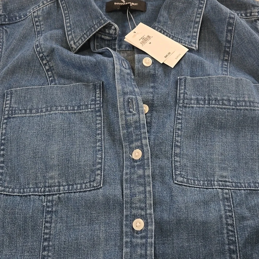Banana Republic New With Tags Seamed Denim Midi Dress Pockets Medium Sleeveless - Picture 3 of 9